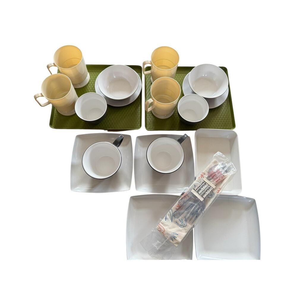 Vintage Ozark Airlines Serviceware Jet Liner Lot Trays Mugs Bowls Flatware READ